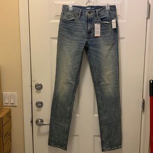 Mens Old Navy Premium Denim Waist 32x36 builtin flex/tough bleached destressed